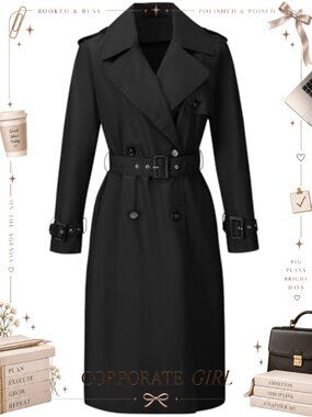 Women's Double-Breasted Long Trench Coat Water Resistant Belted Overcoat